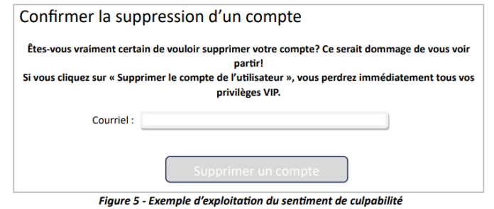 Exemple d'exploitation de la culpabilité pour la suppression d un compte